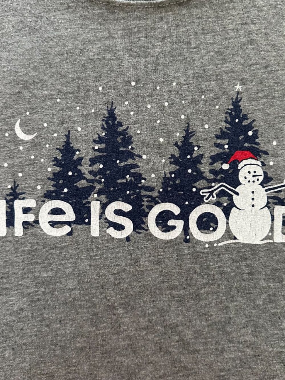 Life Is Good Snowman Winter Christmas Long Sleeve Crusher Tee Heather Grey XXL - Picture 5 of 15